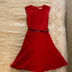 Red Calvin Klein Knee-Length Fully Lined Dress